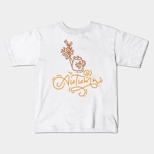 Cozy autumn line art design Kids T-Shirt